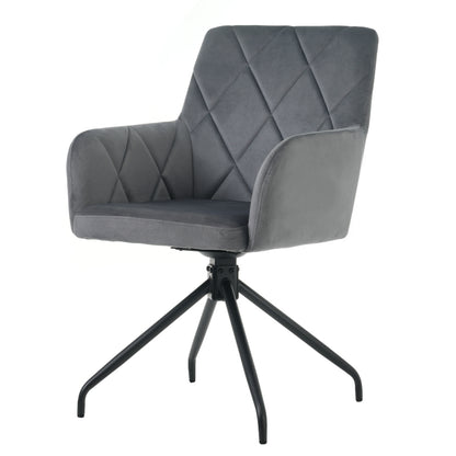 2er Set 360° Drehbarer Esszimmerstühle mit Rautenmuster,Gepolsterter Sessel mit 4 Metallbeinen,Moderner Lounge-Stuhl,Wohnzimmerstuhl   für Shlafzimmer,Arbeitzimmer,Lendenwirbelstütze,Samt,anthrazit