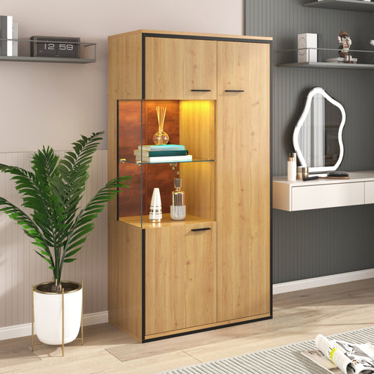 Moderne Vitrine mit LED-Beleuchtung - 150Hcm - Glastür, Mehrzweckregale, 15 Farboptionen, Großer Stauraum, Glasboden, Schaukasten, Präsentationsmöbel, Schrank mit Beleuchtung,Möbel mit Glastür