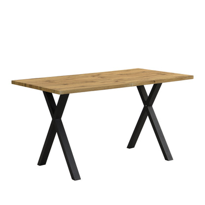 Design mit gekreuzten Beinen, rechteckiger Esstisch, Eiche+schwarz