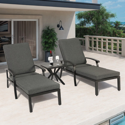 Lounge Patio Chair with Cotton Cushion, Adjustable Reclining Rust-Resistant Aluminum  Poolside Chaise Lounge Furniture, Waterproof Grey Cushion (1pc)