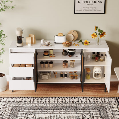 Sideboard Weiß 160 cm, Buffetschrank mit 3 Schubladen & 2 Türen, Anrichte Küche, Kommode 80 cm Hoch