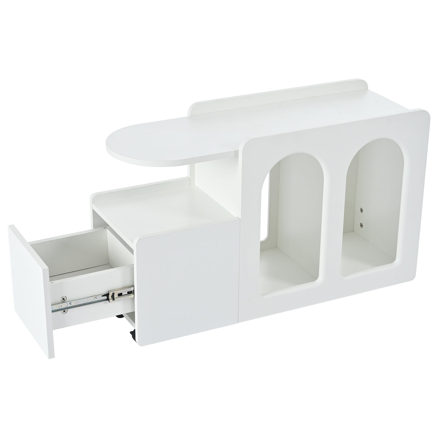 Beistellschrank mit Rollen, vielseitiger Aufbewahrungswagen für Wohnzimmer, Esszimmer und Schlafzimmer, Weißer