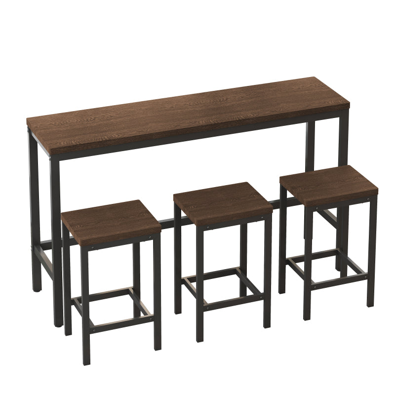 148CM Modern Design Kitchen Dining Table,Pub Table,Long Dining Table Set with 3 Stools;148CM Modernes Design Küche Esstisch,Kneipentisch,Langer Esstisch Set mit 3 Hockern,Einfache Montage,Dunkelbraun