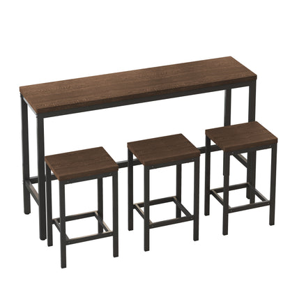 148CM Modern Design Kitchen Dining Table,Pub Table,Long Dining Table Set with 3 Stools;148CM Modernes Design Küche Esstisch,Kneipentisch,Langer Esstisch Set mit 3 Hockern,Einfache Montage,Dunkelbraun