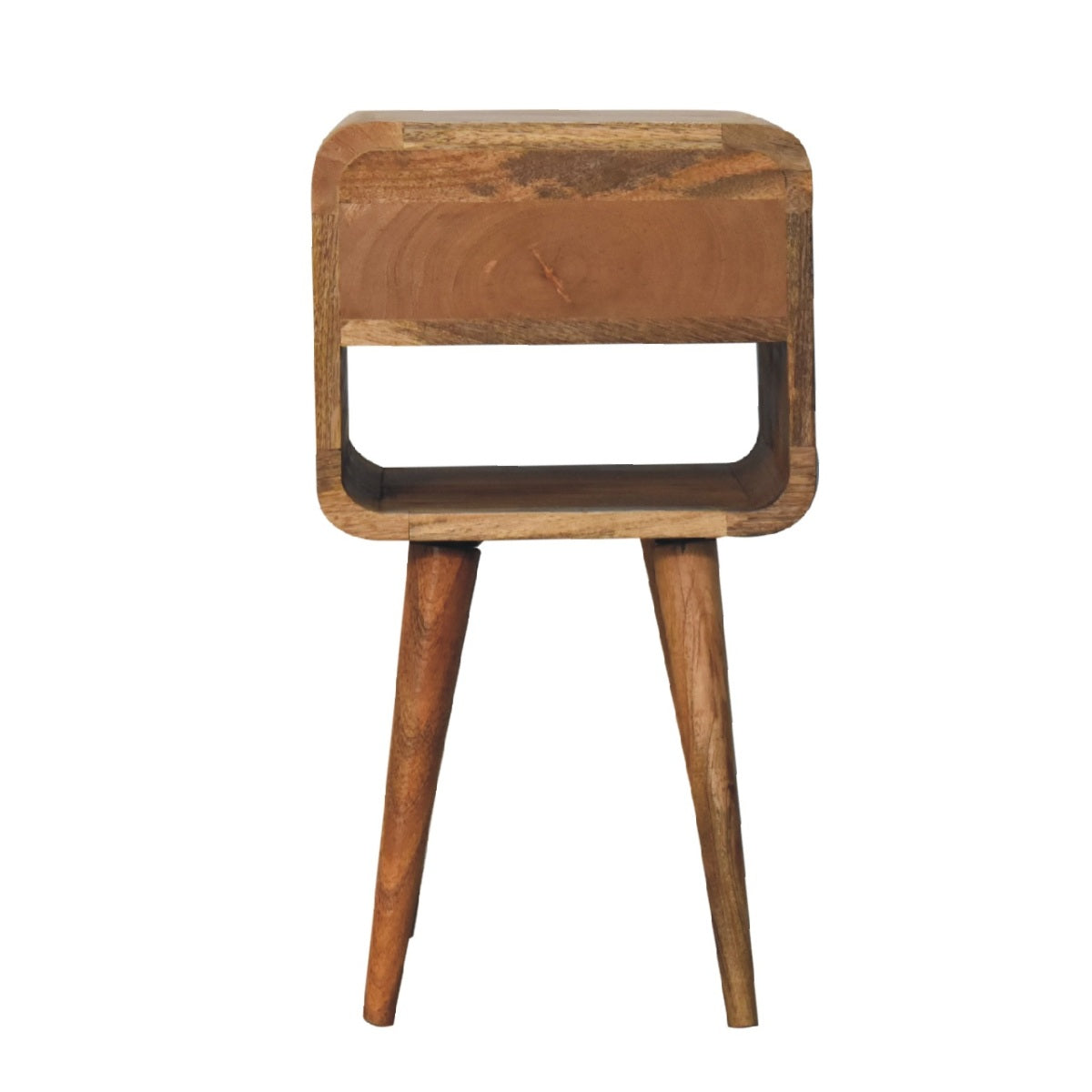Nachttisch aus massivem Mangoholz im skandinavischen Design mit Schublade – Handgefertigt, Oak-ish Finish, Nachhaltig, 30x30x55 cm