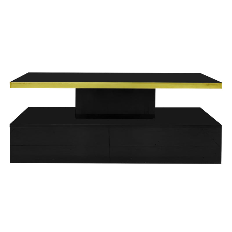 Couchtisch, Tisch mit Schubladen, Hochglanzlackierung, Beistelltisch mit zwei Ablageebenen. Mit LED-Licht