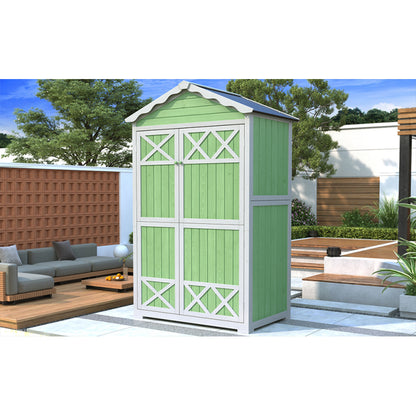 Outdoor Holz Gartenmöbel Aufbewahrungsschuppen, Werkzeughaus für Garten, Terrasse, verblassungsfrei, wetterfest, sicher und geschützt, wartungsfrei, umweltfreundlich, grün