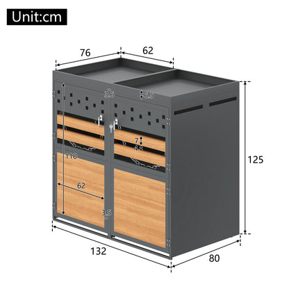 Mülltonnenbox 2er mit Pflanzdach, 120-240 Liter, Anthrazit  Tür in Holzoptik inkl. Erweiterungsmöglichkeit ,Aufbewahrungsbox für Mülltonnen, Müllbox (Das Produkt enthält keinen eingebauten Mülleimer)