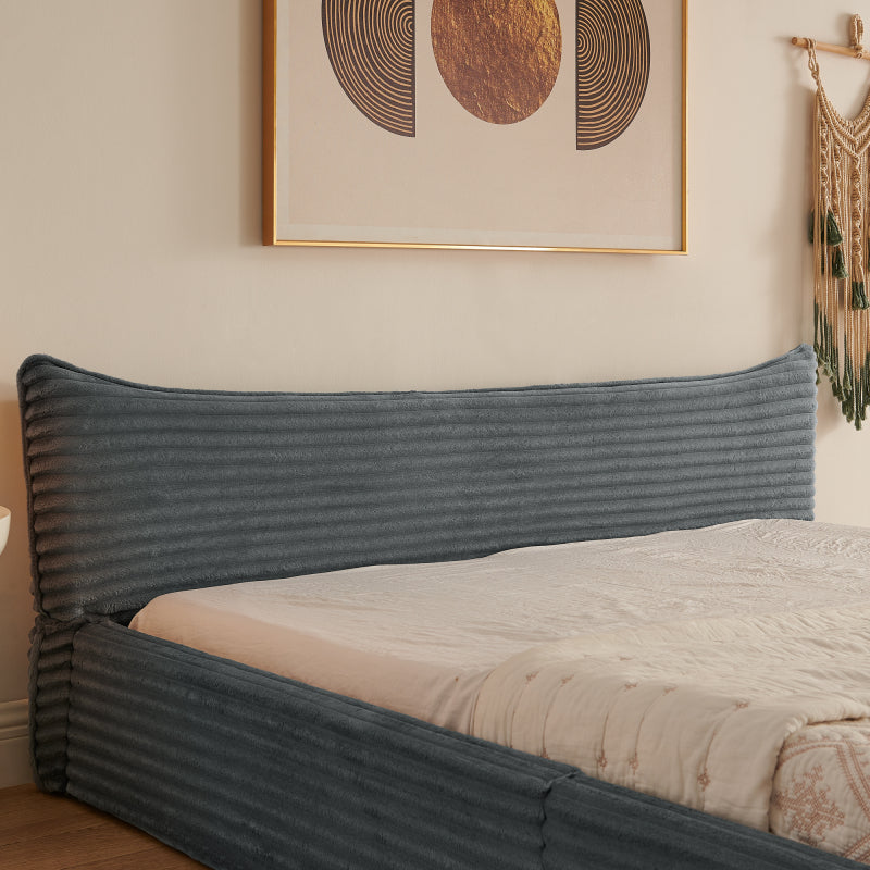 Doppelbett 160*200cm, mit Samtweichem Chenille-Bezug & Elegantem Kleinkantendesign am Kopfende, Dark Gray (ohne Matratze)