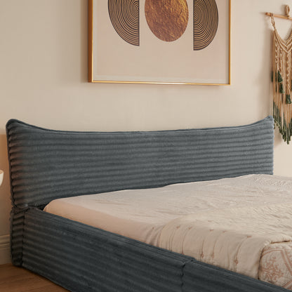 Doppelbett 160*200cm, mit Samtweichem Chenille-Bezug & Elegantem Kleinkantendesign am Kopfende, Dark Gray (ohne Matratze)