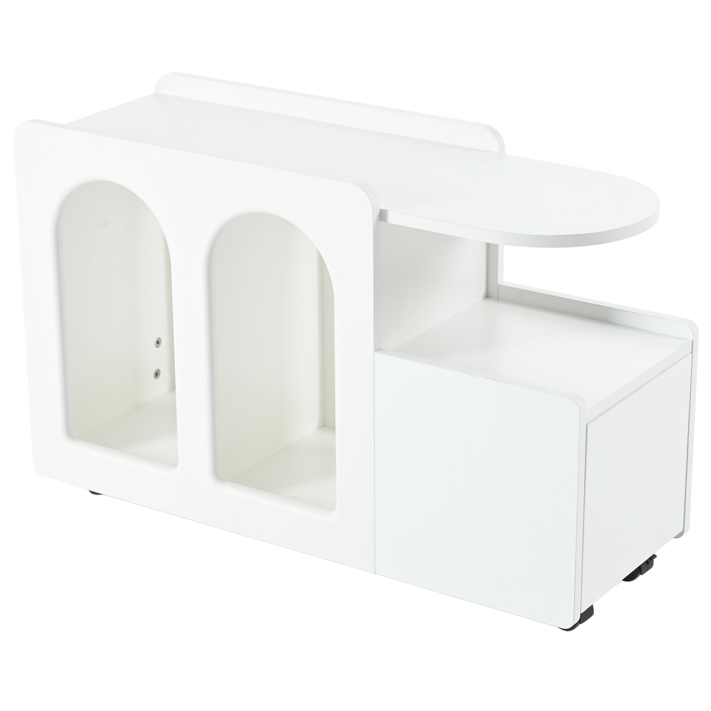 Beistellschrank mit Rollen, vielseitiger Aufbewahrungswagen für Wohnzimmer, Esszimmer und Schlafzimmer, Weißer