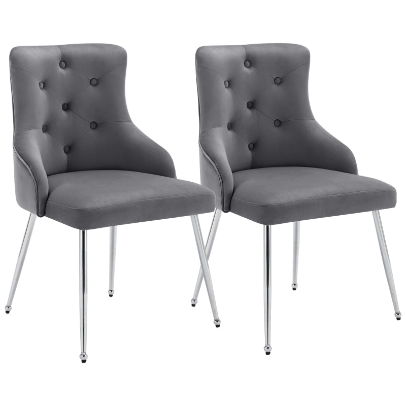 2er Set Esszimmerstuhl mit Knopfmuster, Moderner Loungesessel, Schlafzimmer-Wohnzimmerstuhl mit Lendenkissen, grau