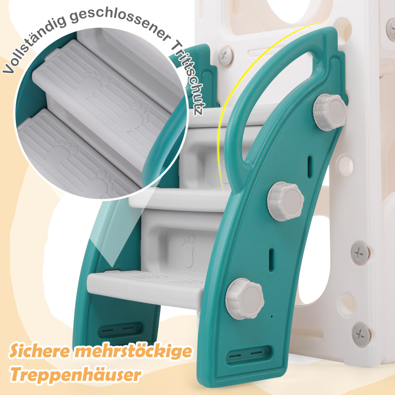 Bären Kinder 6-in-1 Rutsche mit einer Rutsche, zwei Plattformen, zwei Bodenschrankfächern, Basketballkorb und Treppe - Hochdichtes Polyethylen (Ozeanbälle nicht enthalten