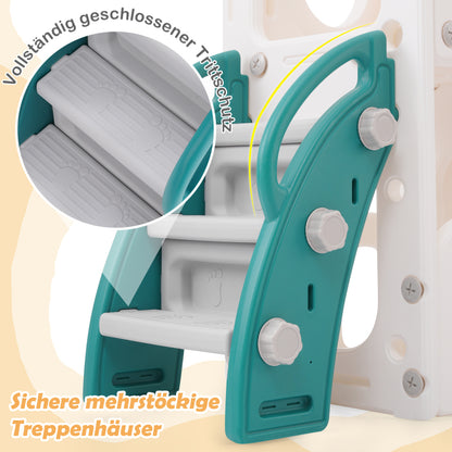Bären Kinder 6-in-1 Rutsche mit einer Rutsche, zwei Plattformen, zwei Bodenschrankfächern, Basketballkorb und Treppe - Hochdichtes Polyethylen (Ozeanbälle nicht enthalten