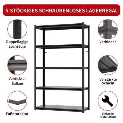 H160cm 5-Etagen Metallregal 650kg Tragkraft,Industrielles Schwerlastregal aus Stahl,Höhenverstellbar für Garage, Lager & Haushalt,Holzfreies Design, kratzgeschützt, H160cm × B80cm × T40cm