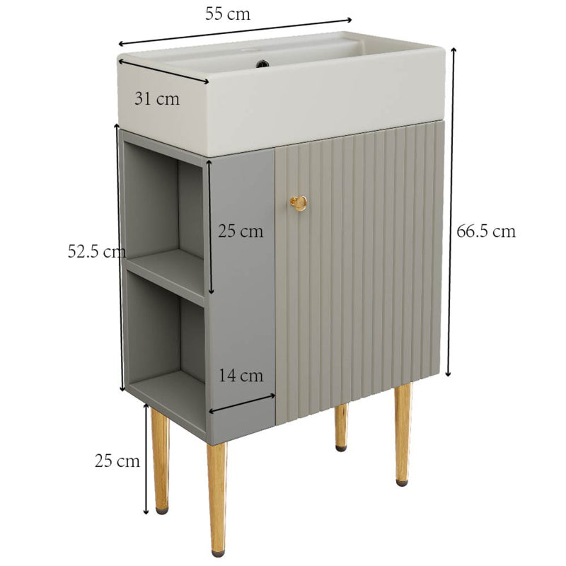 Badezimmermöbel Waschbecken mit Waschtischunterschrank 55 cm , Waschtischunterschrank , Kleine Gästebad Möbel ,hellgrau