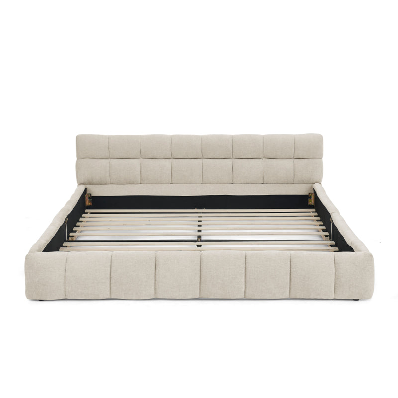 Doppelbett 160x200 cm, Bett mit seidig weichem Chenille - Bezug, quadratischem Steppdesign, Beige (ohne Matratze)