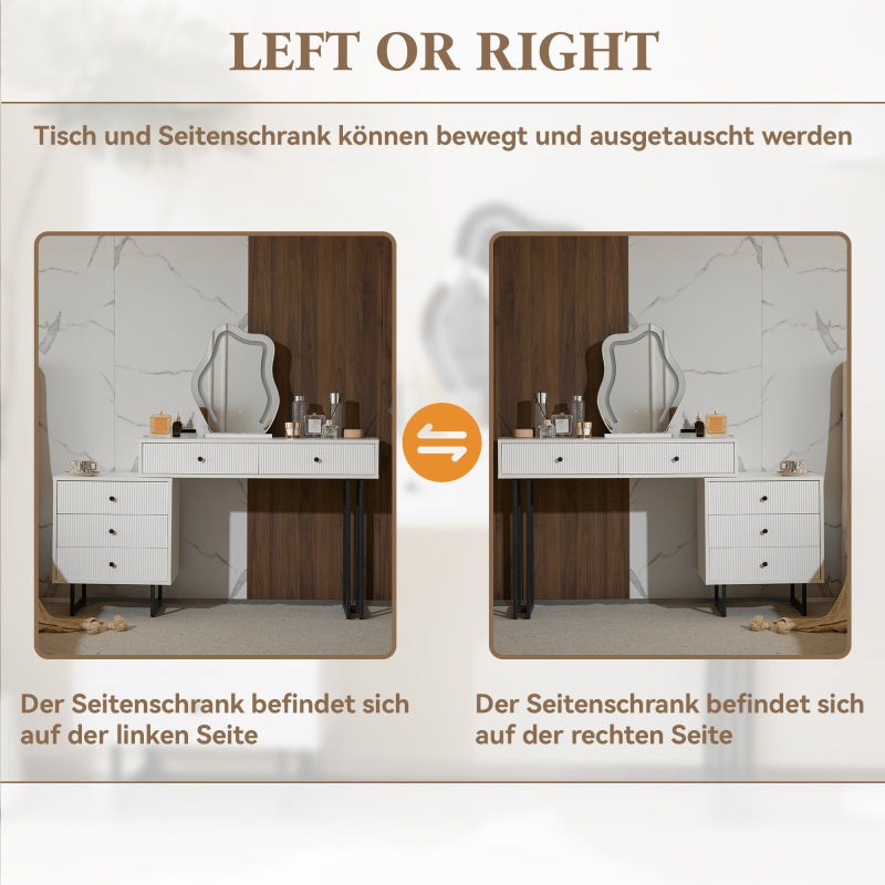 Schminktisch, Kosmetiktisch-Set mit Spiegel und Beleuchtung, ausziehbare Tischplatte, 3-farbige LED-Beleuchtung, Maße: B100/H76/T40 cm (ohne Hocker)