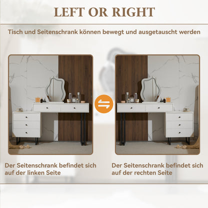 Schminktisch, Kosmetiktisch-Set mit Spiegel und Beleuchtung, ausziehbare Tischplatte, 3-farbige LED-Beleuchtung, Maße: B100/H76/T40 cm (ohne Hocker)