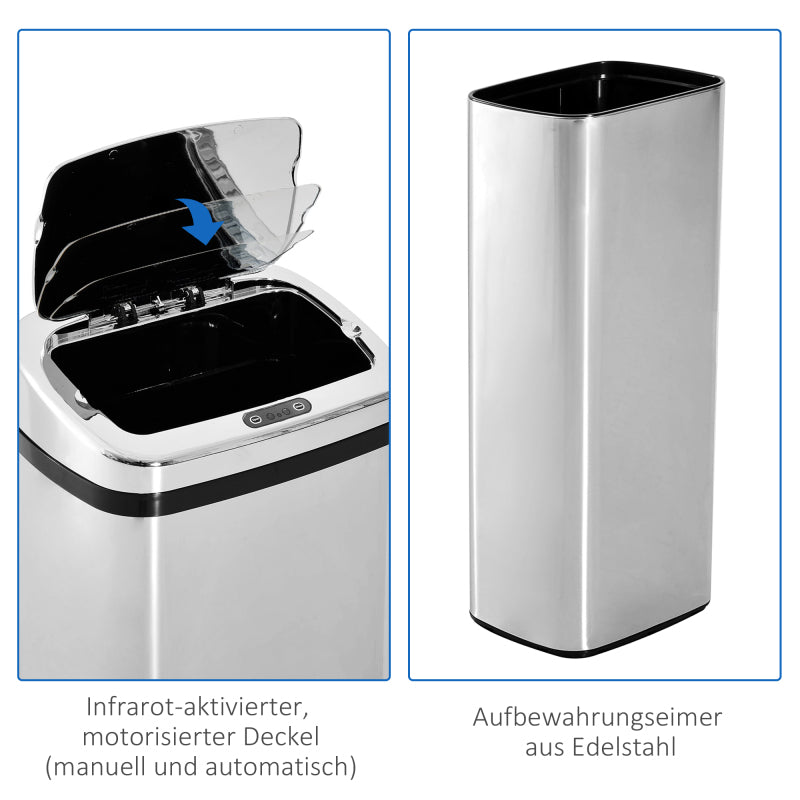 Mülleimer Automatik mit Sensor Abfalleimer Küche Edelstahl 50/68L Silber (50L)