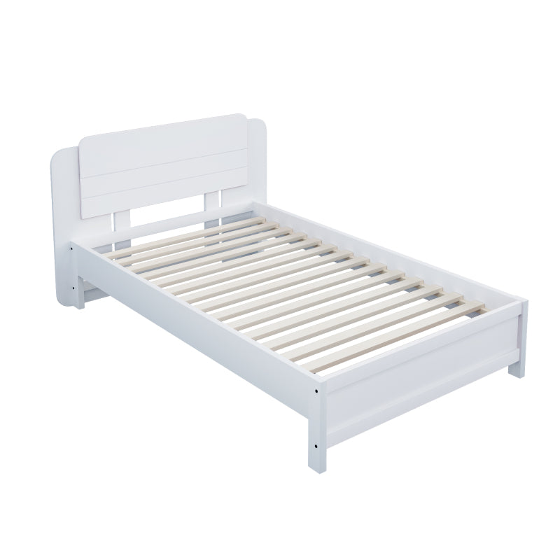 Holzbett 90*200 cm , Einzigartige und Minimalistische Form, Kopfteil mit Liniendesign, Kindereinzelbett, Weiß