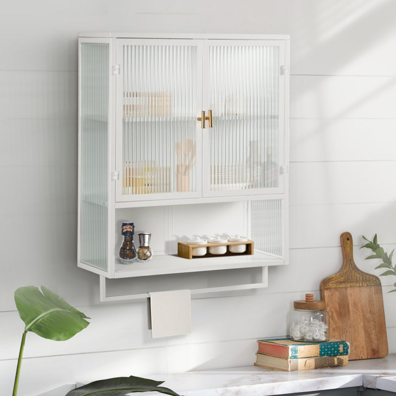 70CM Glastüren Moderner zweitüriger Wandschrank mit dreistufiger Lagerung für Eingangsbereich Wohnzimmer Badezimmer Esszimmer(Black)
