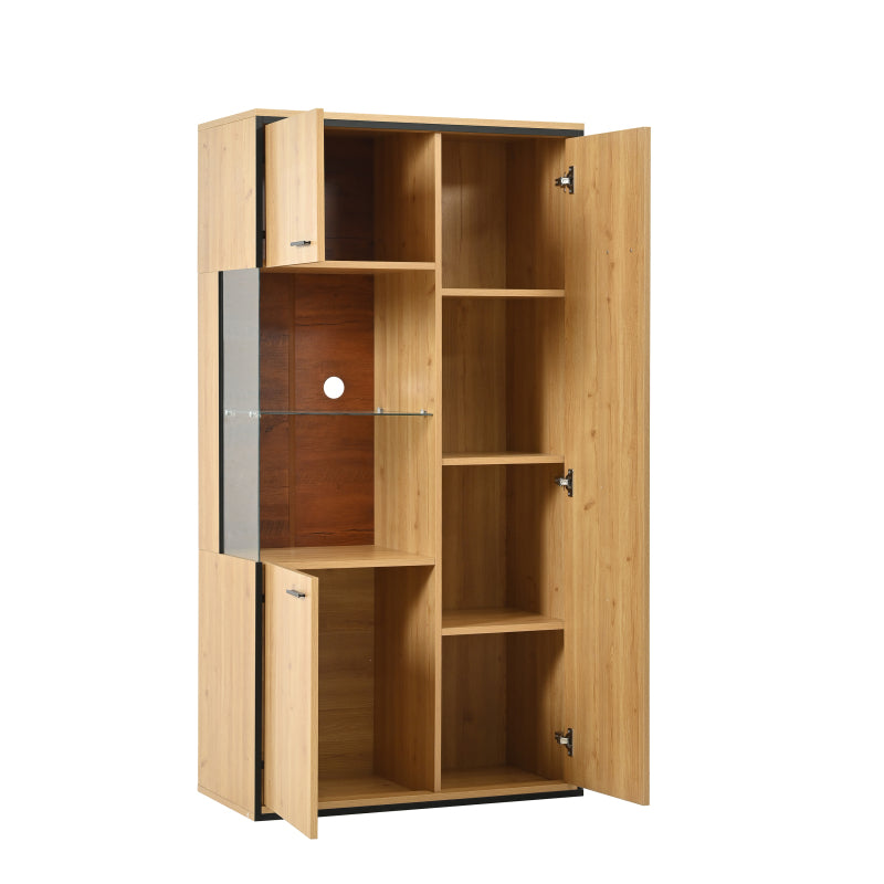 Moderne Vitrine mit LED-Beleuchtung - 150Hcm - Glastür, Mehrzweckregale, 15 Farboptionen, Großer Stauraum, Glasboden, Schaukasten, Präsentationsmöbel, Schrank mit Beleuchtung,Möbel mit Glastür
