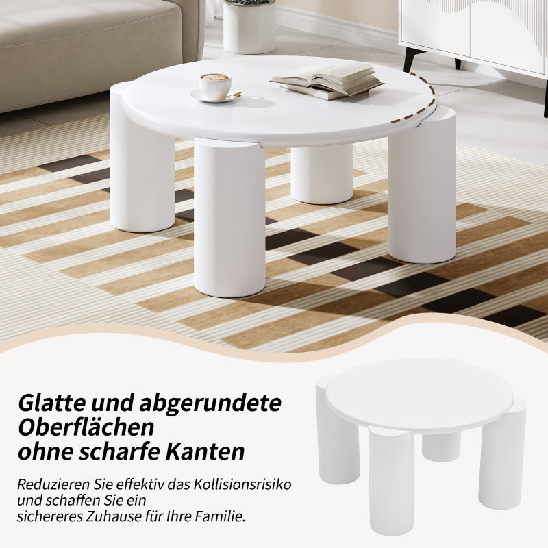 White Cloud Couchtisch, moderner Couchtisch mit 4 stabilen Stützbeinen, kleiner weißer Couchtisch, runde Kante, passt gut in Wohnzimmer, Schlafzimmer, Balkon, Terrasse
