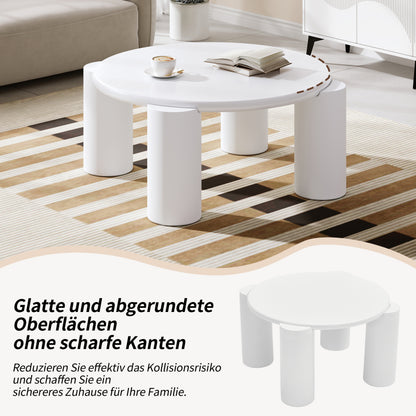 White Cloud Couchtisch, moderner Couchtisch mit 4 stabilen Stützbeinen, kleiner weißer Couchtisch, runde Kante, passt gut in Wohnzimmer, Schlafzimmer, Balkon, Terrasse