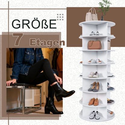 Drehbares Schuhregal 7 Etagen, 360°, Platzsparend, 28 Paar, Weiß, 161 cm