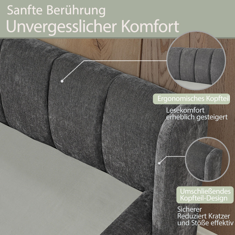 Einzelbett 90x200 cm, hautfreundlicher Chenille Stoff, komfortables Rückenlehne, auch als Kinderbett geeignet, Dark Gray (ohne Matratze)