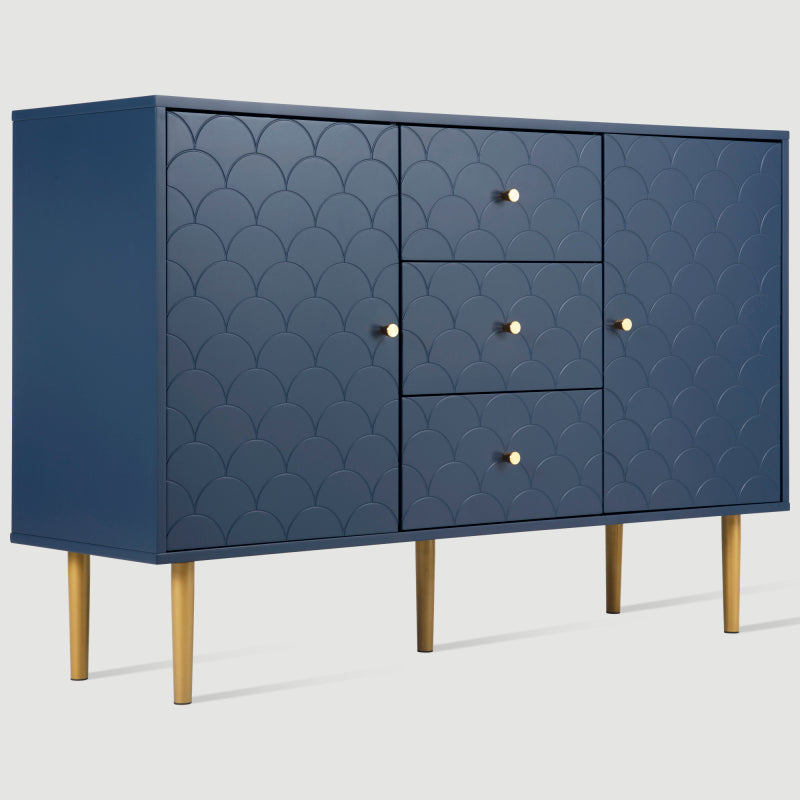 Kommode mit 2 Türen und 3 Schubladen, Verstellbare Ablage, für Wohnzimmer Schlafzimmer, Marineblau-H82/B120/T40 cm