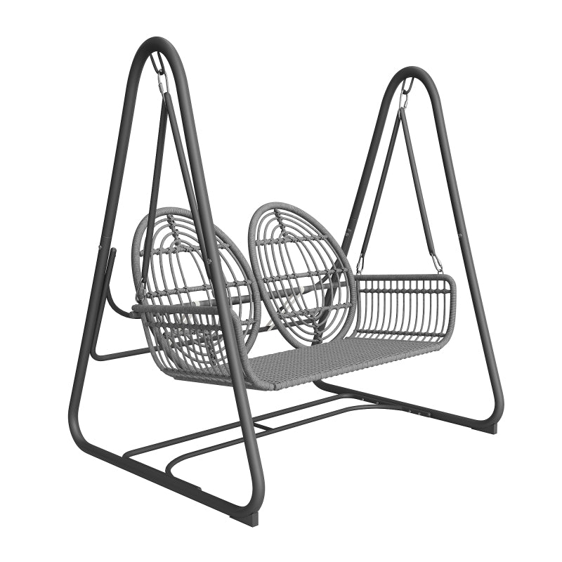 Gartenschaukel, Hollywoodschaukel mit Rückenlehne, Gartenmöbel-Set für den Außenbereich,Doppelschaukel aus PE-Rattan, 2 Sitze, Dunkelgrauer Sitzrahmen und Kissen