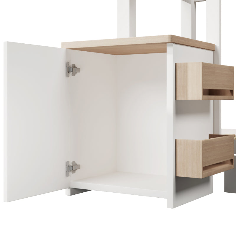 Hausbett Kinderbett 90x200 cm aus Massivholz mit Schubladen & abnehmbarem Nachttisch - Bodenbett in Weiß und Eichenweiß, ohne Matratze