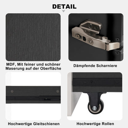 Multifunktionsschrank 110,5x35x160cm Vitrine mit LED-Beleuchtung, Seitenauszug & Glastür – Moderner Hochschrank in Schwarz-Weiß