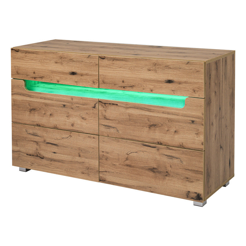 Kommode, Sideboard Holz mit 6 Schubladen, LED Beleuchtung (App Control), Mehrzweckschrank für Wohnzimmer und Schlafzimmer, 71 x 120 x 40 cm, Eiche