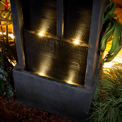 50.7inche Tall Indoor/Outdoor Resin Modern Water Fountain with Soothing Water Sounds & Warm LED Light, Perfect for Garden, Patio, Home & Office