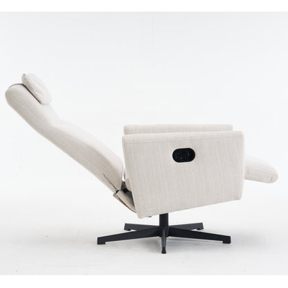 Bequemer Relaxsessel mit Liegefunktion – Chenille Fernsehsessel mit Fußstütze, drehbarer Stillsessel & Loungesessel für Wohnzimmer, modernes Sofa, Beige