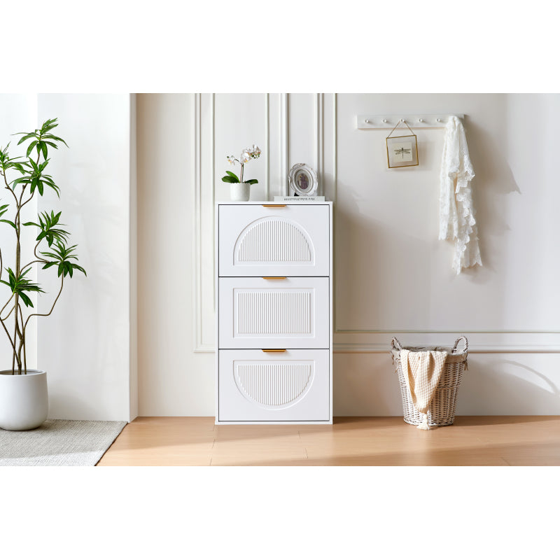 Schuhkipper Schmal mit 3 Klappen, Schuhschrank, Schuhschrank  Schuhkommode für Flur Wohnzimmer ,Weiß