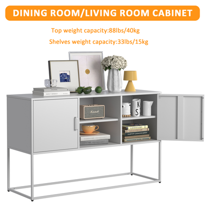 Weißer Metall-Akzent-Schrank, Sideboard-Buffet und Aufbewahrungs-Schrank-Safe, Robuster Metallbau mit stilvollem Weiß,  H 75 cm × B 120 cm × T 40 cm