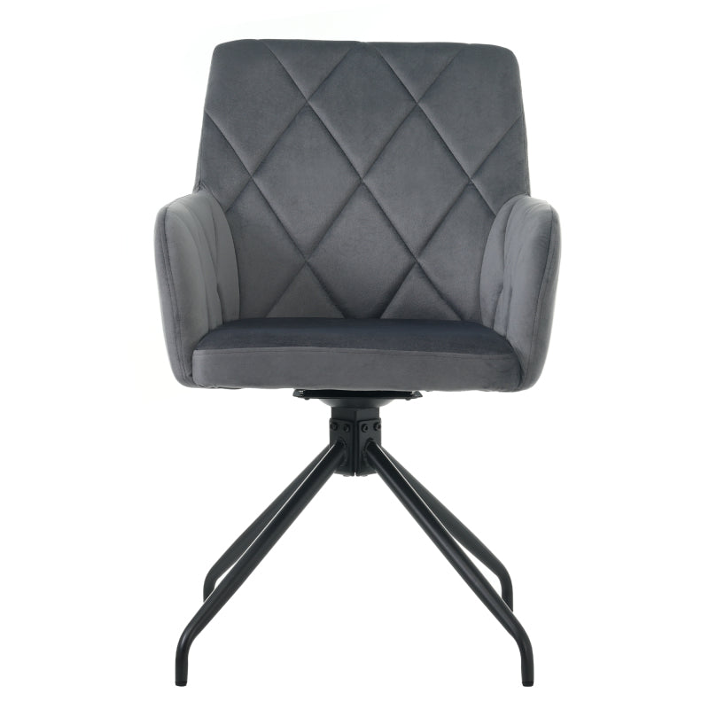 2er Set 360° Drehbarer Esszimmerstühle mit Rautenmuster,Gepolsterter Sessel mit 4 Metallbeinen,Moderner Lounge-Stuhl,Wohnzimmerstuhl   für Shlafzimmer,Arbeitzimmer,Lendenwirbelstütze,Samt,anthrazit