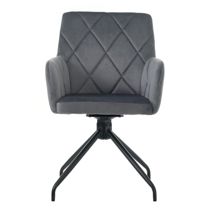 2er Set 360° Drehbarer Esszimmerstühle mit Rautenmuster,Gepolsterter Sessel mit 4 Metallbeinen,Moderner Lounge-Stuhl,Wohnzimmerstuhl   für Shlafzimmer,Arbeitzimmer,Lendenwirbelstütze,Samt,anthrazit
