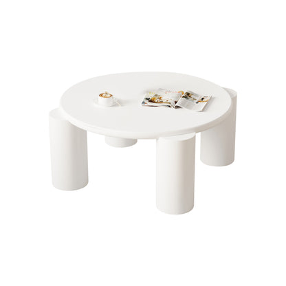 White Cloud Couchtisch, moderner Couchtisch mit 4 stabilen Stützbeinen, kleiner weißer Couchtisch, runde Kante, passt gut in Wohnzimmer, Schlafzimmer, Balkon, Terrasse