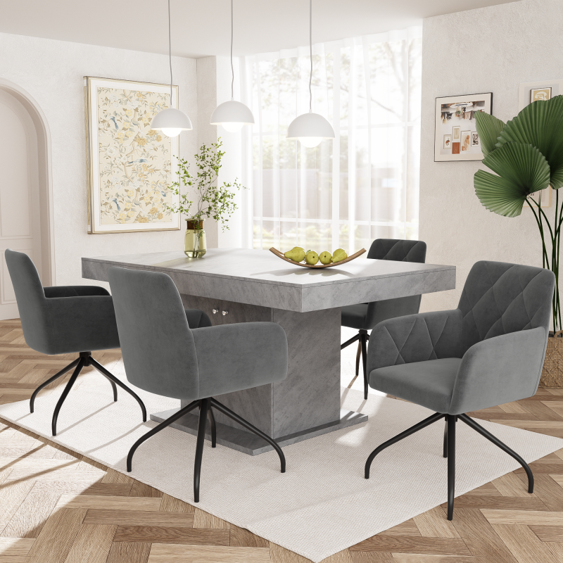 2er Set 360° Drehbarer Esszimmerstühle mit Rautenmuster, Samt,Beige