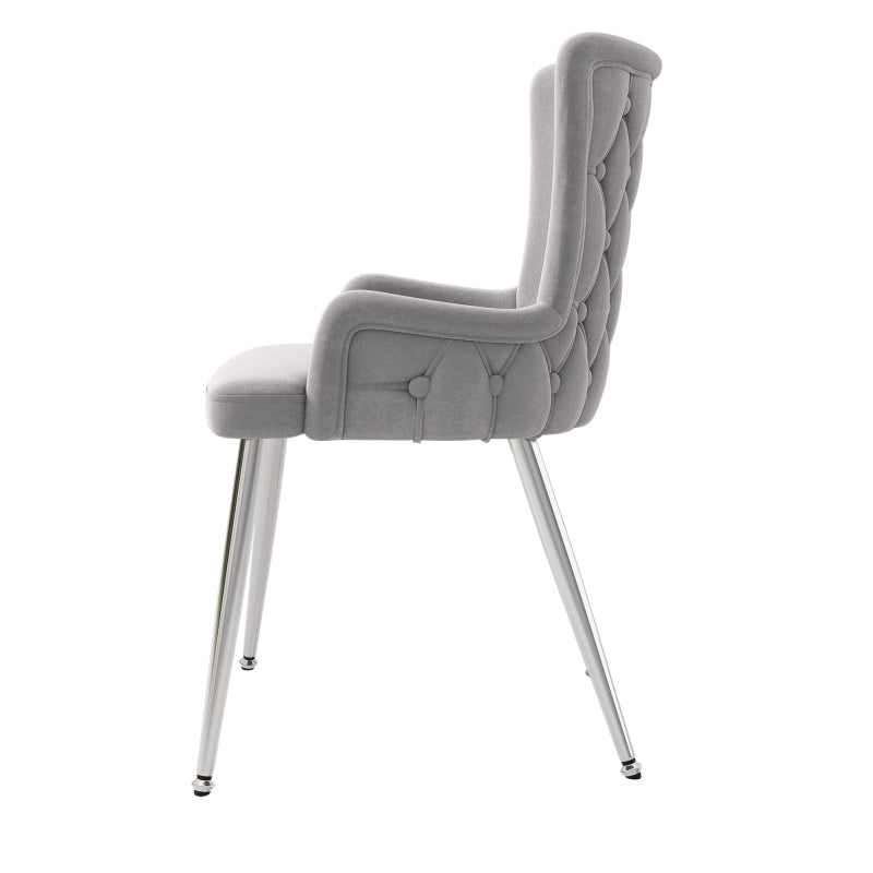 Samt-Esszimmerstuhl, 2er-Set, luxuriöser Wohnzimmer-Schlafzimmer-Loungesessel mit vier silberfarbenen Metallstützbeinen, Grau[OLD SKU:N634P184684G]