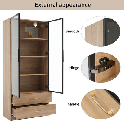 Badezimmerschrank, mittel, mit Lichtleiste, 75 cm breit, mit 2 großen Schubladen und 2 Türen, Glastür