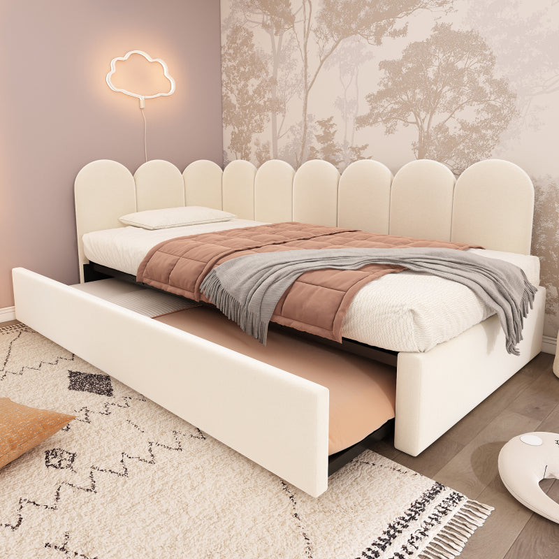 Polsterbett Daybett 90x200cm,Tagesbett Schlafsofa mit Ausziehbett 90x190cm, Kinderbett mit Lattenrost, Samt,Beige, ohne Matratze