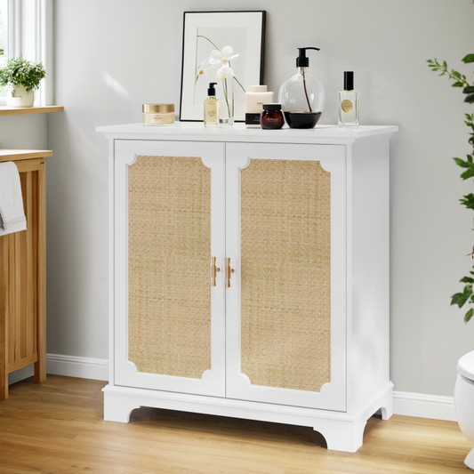 Sideboard, Buffet, Weinschrank mit Rattan-Deko Türen, Schrank für Flur, Eingangsbereich und Wohnzimmer
