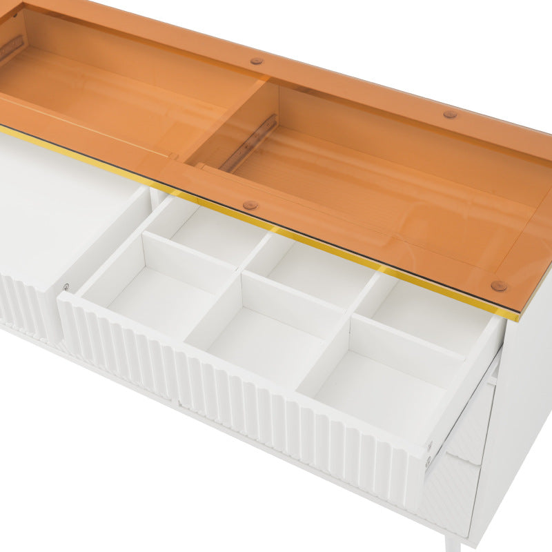 Kommode Sideboard aus Bernstein Glas, Kommode mit 6 Schubladen,Facheinteilung, kippsicher, Hochschrank für Schlafzimmer und alle Wohnräume, 120 x 40 x 76 cm, weiß