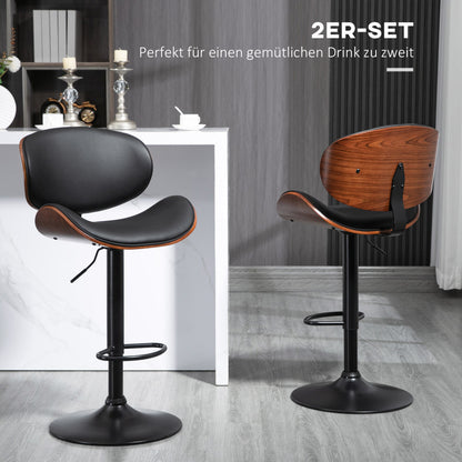 2er-Set Barhocker, Höhenverstellbarer Küchenhocker, Tresenstuhl aus Kunstleder, Drehstuhl mit Fußstützen, Schwarz